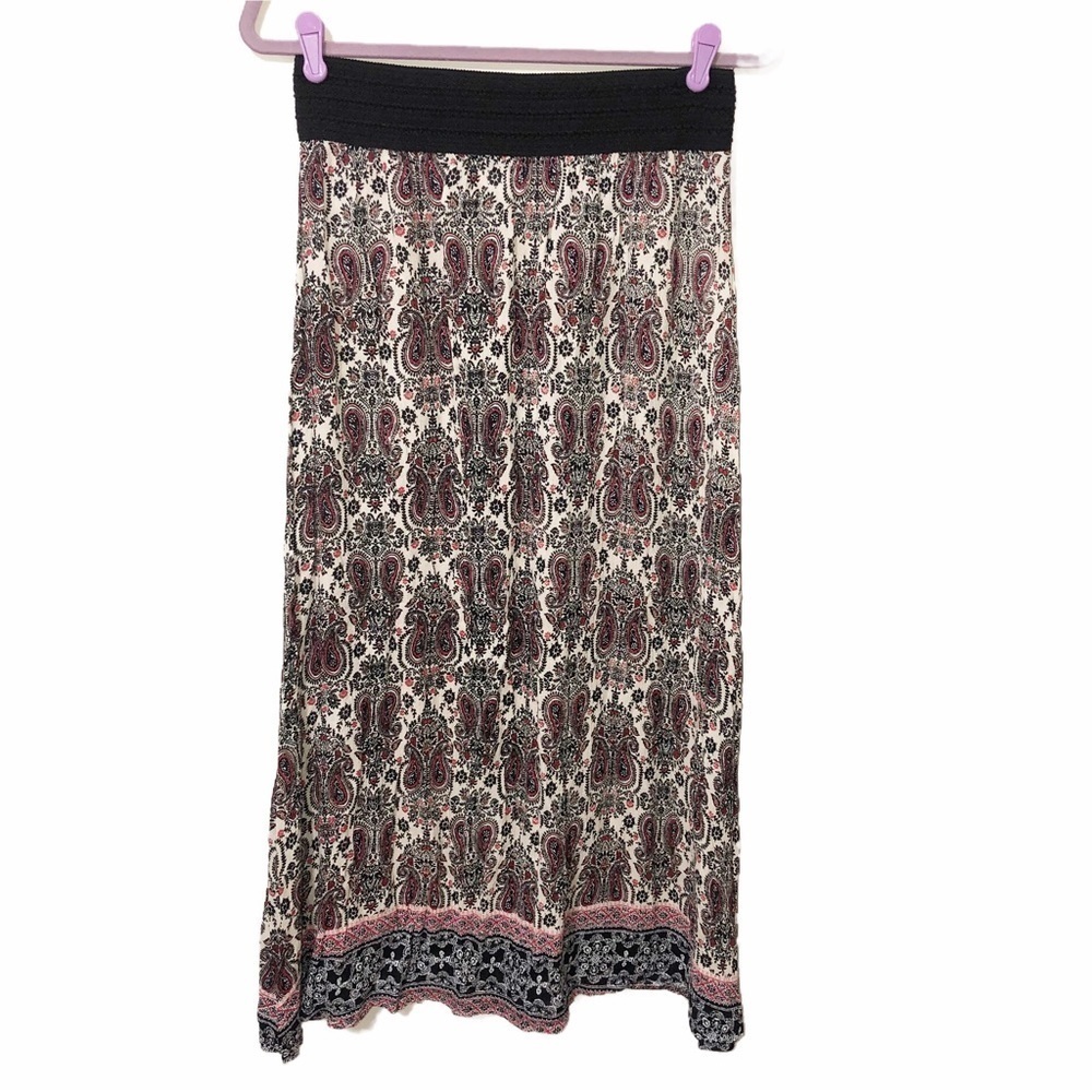Gypsy Maxi Skirt Size Large Paisley Gauzy Black Red Boho Festival Summer Beach